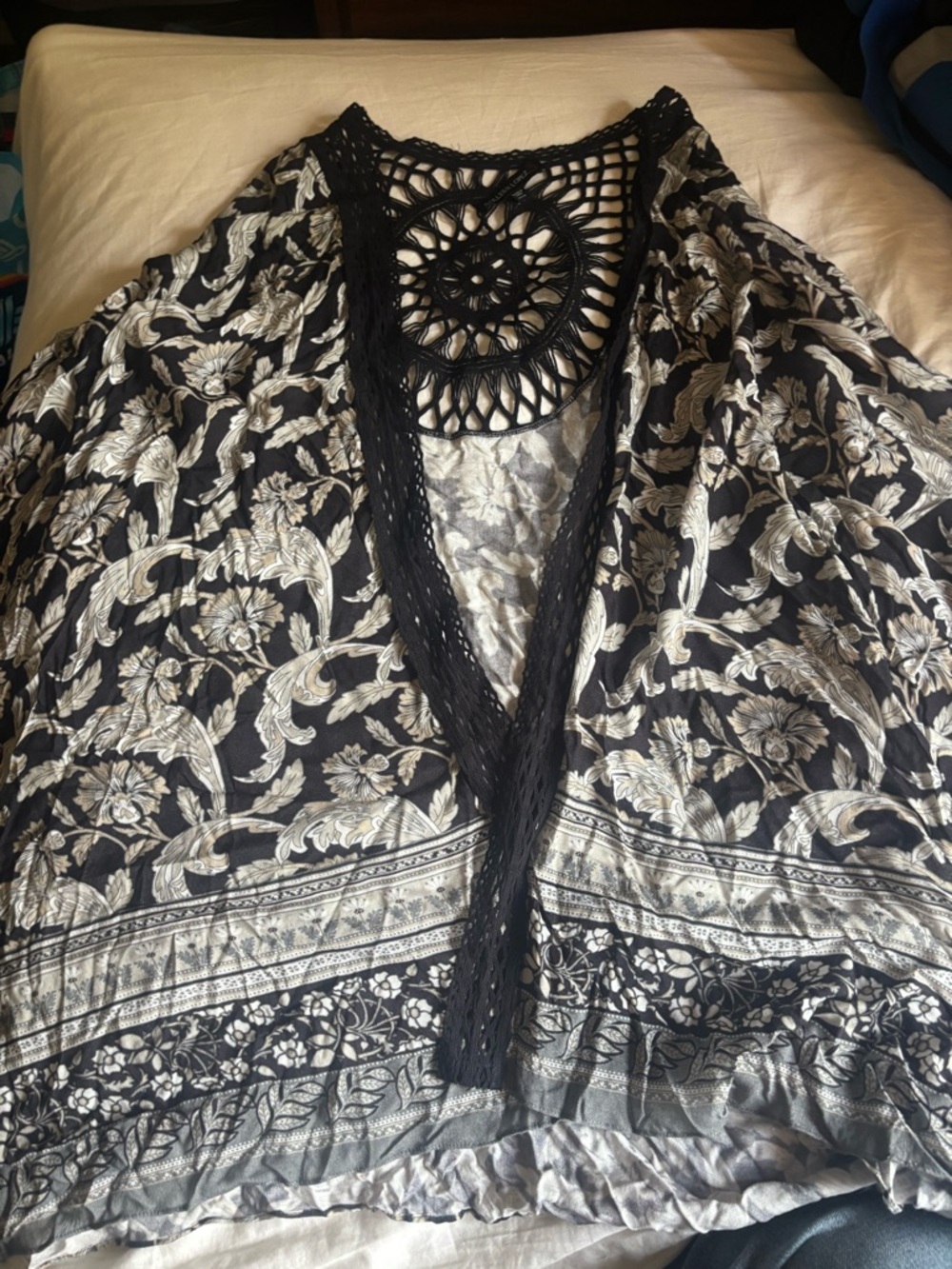 Colleen Lopez Black Crochet Overlay with Cream Lining